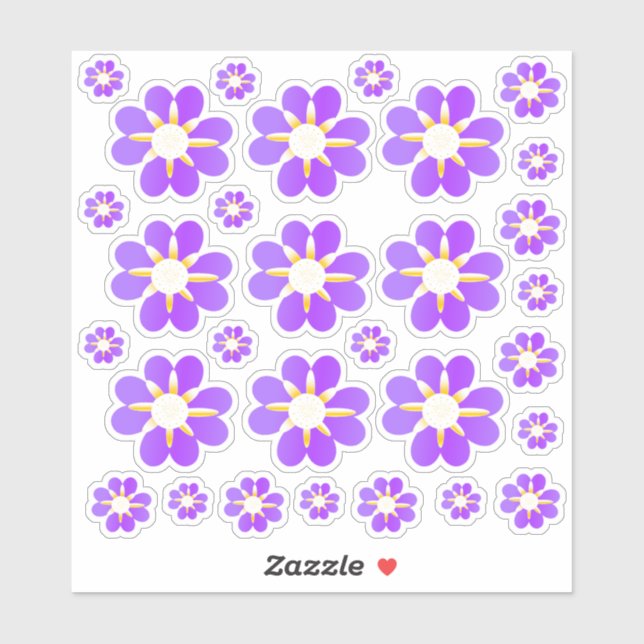 30 Stickers à fleurs violettes (Feuille)