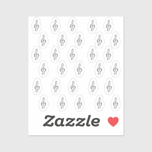 30 Stickers Silver Metallic 3D Music Treble Clef (Feuille)