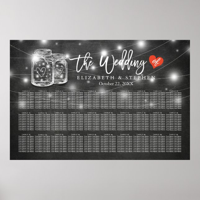 30+ Tables Mariage Tableau de siège Mason Jar Lumi (Devant)