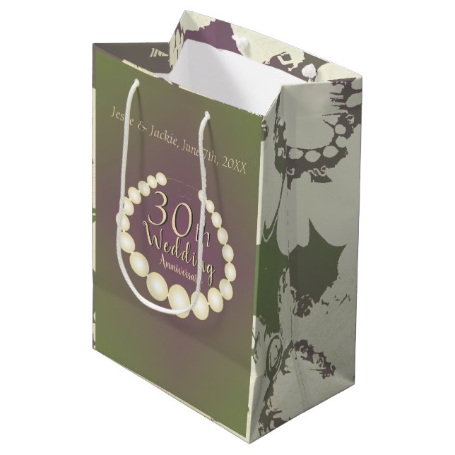 30e/12e Sac cadeau pour Mariage Pearl Anniversaire (Devant Angle)