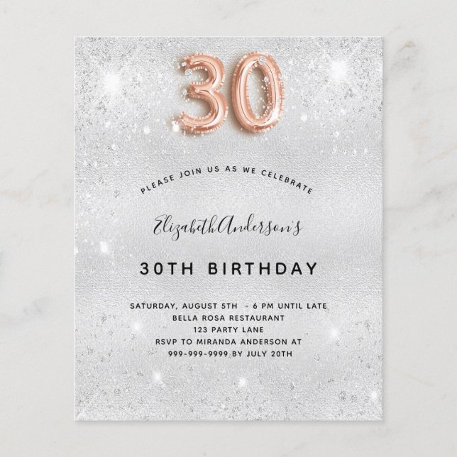 30e anniversaire argent rose or invitation (Devant)
