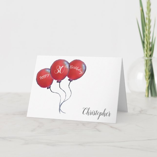 30e anniversaire ballon rouge carte de vacances (Devant)