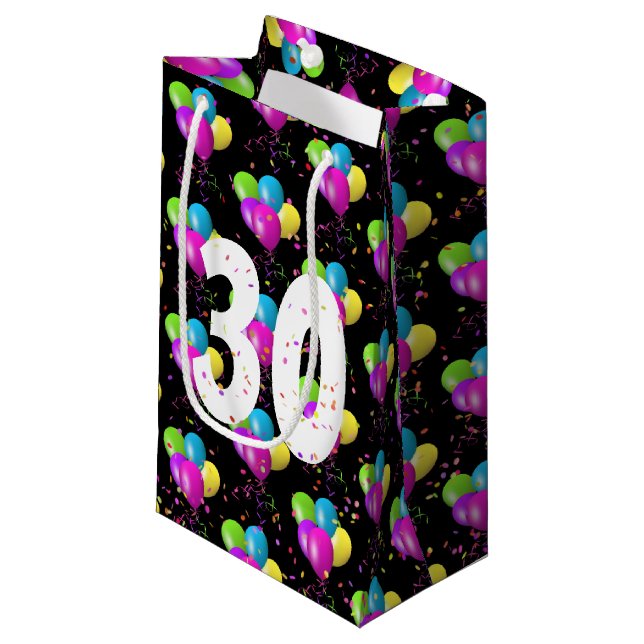 30e Anniversaire Ballons et Confetti Petit Sac Cad (Devant Angle)