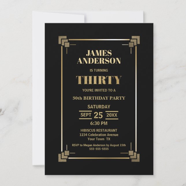 30e anniversaire Black and Gold Party Invitation (Devant)