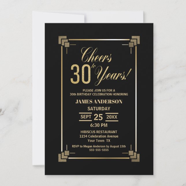 30e anniversaire Black and Gold Party Invitation (Devant)