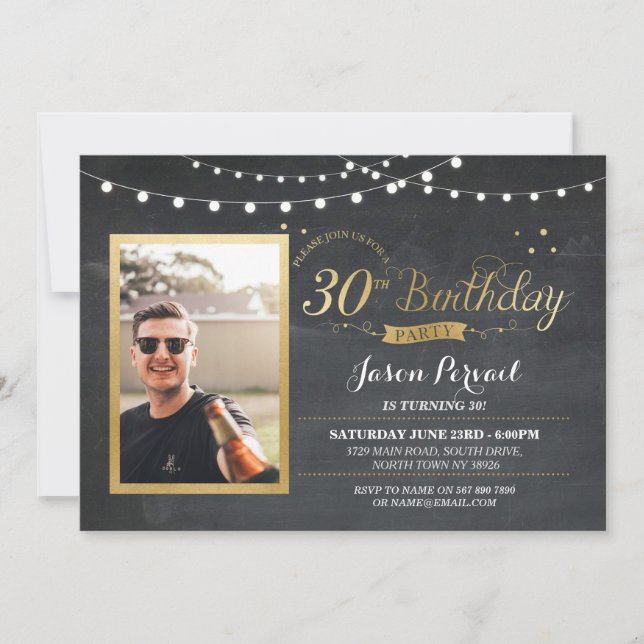 30e anniversaire Chalk Rustic Gold Invitation (Devant)