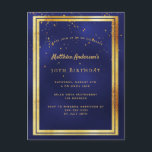 30e anniversaire fête bleu or brillant invitation<br><div class="desc">Une carte d'invitation à la fête du 30e anniversaire moderne et tendance pour hommes, hommes, hommes. Un arrière - plan bleu foncé, bleu marine. La couleur bleue est inégale. Avec un cadre en faux or et des confettis dorés saupoudrés, des lettres de couleur dorée. Modèles pour vos informations de fête....</div>