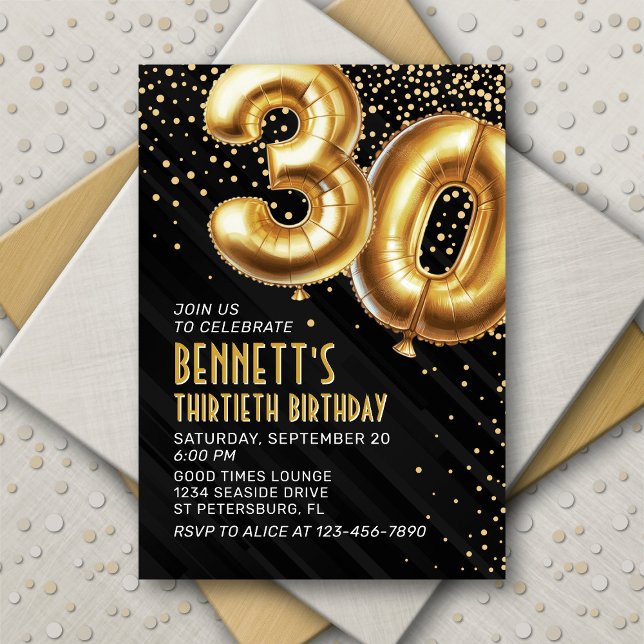 30e anniversaire Gold Black Invitation (Créateur téléchargé)
