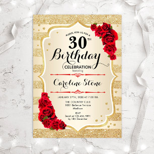 30e anniversaire - Gold Stripes Invitation Rose
