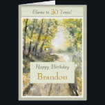30e anniversaire heureux Personnaliser la carte de<br><div class="desc">Bravo à 30 ans. Un joli paysage de sentiers forestiers d'aquarelle imprimé à la main avec un message d'anniversaire chaleureux pour des sentiers heureux,  des espoirs et des rêves. Personnalisez avec le nom du destinataire. année de Personnaliser,  nom,  message.</div>