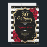 30e anniversaire Invitation Black White Stripes Ro<br><div class="desc">30th Birthday Invitation Elégant design noir blanc rouge avec fausse parties scintillant. Bandes noires et blanches avec roses rouges. Parfait pour une soirée d'anniversaire élégante.</div>