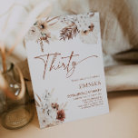 30e anniversaire Invitation Boho Pampas<br><div class="desc">Les invitations pour l'anniversaire de Boho sont la meilleure façon d'annoncer votre anniversaire à vos invités. Chaque invitation à l'anniversaire présente des motifs floraux complexes et une belle typographie aux couleurs neutres, dont la terre cuite, le beige et les tons terreux. Imprimés sur un carton de haute qualité, ils impressionneront...</div>