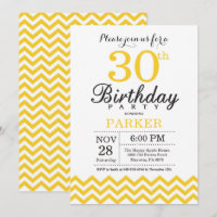 30e anniversaire Invitation Chevron Jaune