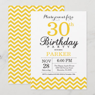 30e anniversaire Invitation Chevron Jaune