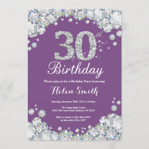 30e anniversaire Invitation Diamant mauve et argen
