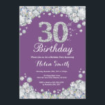30e anniversaire Invitation Diamant violet et arge<br><div class="desc">Invitation du 30e anniversaire. Diamant de strass violet et argenté. Élégant invitation de Bassorh Anniversaire. Anniversaire adulte. Femmes Anniversaire. Hommes Anniversaire. Pour plus de personnalisation,  cliquez sur le bouton "Customiser" et utilisez notre outil de conception pour modifier ce modèle.</div>