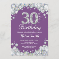 30e anniversaire Invitation Diamant violet et arge