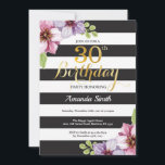 30e anniversaire Invitation Femmes. Or floral noir<br><div class="desc">30e anniversaire Invitation pour les femmes. Invitation de fête d'anniversaire noir et or. Parties scintillant or. Fleur Florale d'aquarelle violette. Blancs et Noirs. Numérique imprimable. Pour plus de personnalisation,  cliquez sur le bouton "Customiser" et utilisez notre outil de conception pour modifier ce modèle.</div>