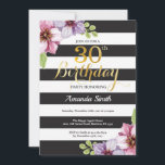 30e anniversaire Invitation Femmes. Or floral noir<br><div class="desc">30e anniversaire Invitation pour les femmes. Invitation de fête d'anniversaire noir et or. Parties scintillant or. Fleur Florale d'aquarelle violette. Blancs et Noirs. Numérique imprimable. Pour plus de personnalisation,  cliquez sur le bouton "Customiser" et utilisez notre outil de conception pour modifier ce modèle.</div>