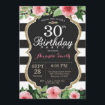 30e anniversaire Invitation Femmes. Or floral noir<br><div class="desc">30e anniversaire Invitation pour les femmes. Invitation de fête d'anniversaire noir et or. Parties scintillant or. Aquarelle rose Fleur Florale. Blancs et Noirs. Tableau de bord. Numérique imprimable. Pour plus de personnalisation,  cliquez sur le bouton "Customiser" et utilisez notre outil de conception pour modifier ce modèle.</div>