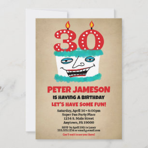 30e anniversaire Invitation Funny Cake Mens Décont