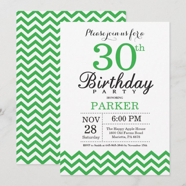 30e anniversaire Invitation Green Chevron (Devant / Derrière)