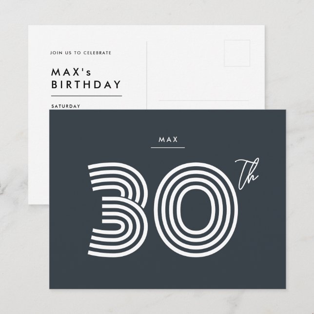 30e anniversaire Invitation Minimaliste Carte post (Devant / Derrière)