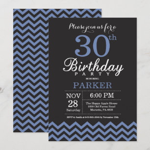 30e anniversaire Invitation noir et bleu