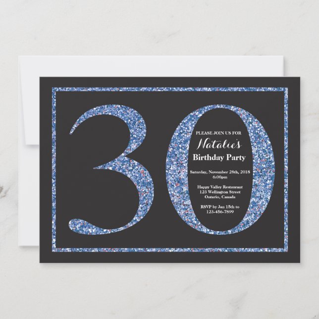 30e anniversaire Invitation Parties scintillant bl (Devant)
