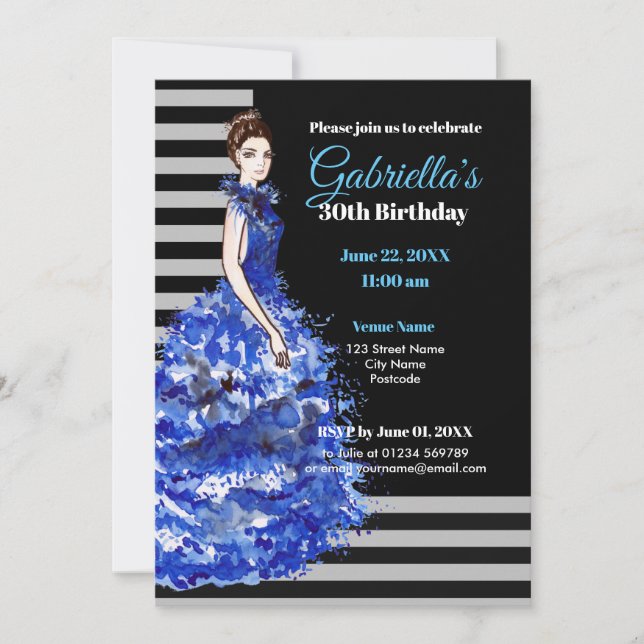 30e anniversaire Invitation Robe bleu mousseux (Devant)