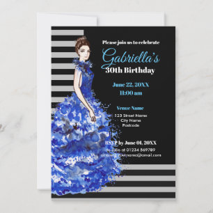 30e anniversaire Invitation robe bleue étincelante