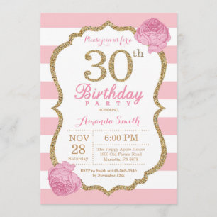 30e anniversaire Invitation rose et or Floral