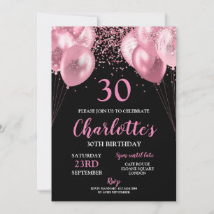 30e anniversaire Invitation rose néon noir