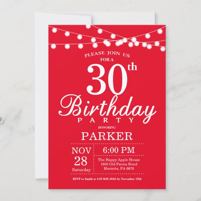 30e anniversaire Invitation Rouge (Devant)