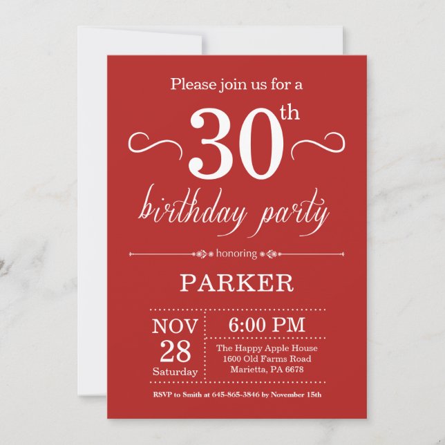 30e anniversaire Invitation rouge (Devant)