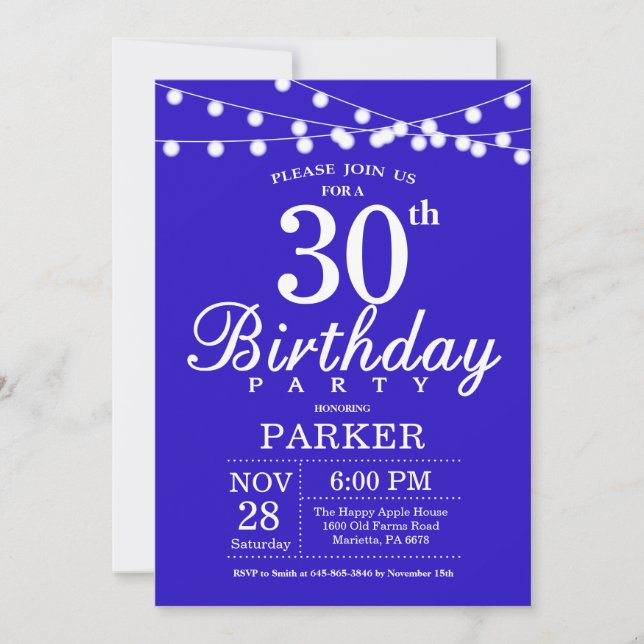 30e anniversaire Invitation Royal Blue (Devant)