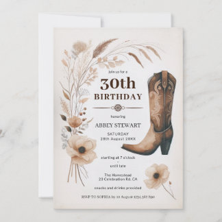 30e anniversaire Invitations Rustic Cowgirl Floral