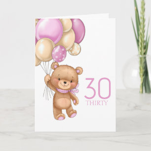 30e anniversaire mignon ballons roses fille carte