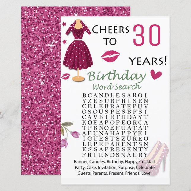 30e anniversaire Mot de recherche Jeu (Devant / Derrière)