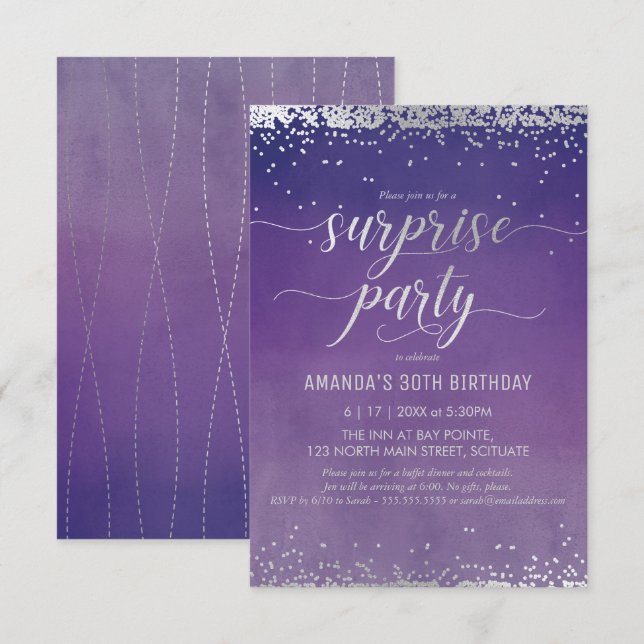 30e anniversaire Surprise Party Invitation - Éléga (Devant / Derrière)