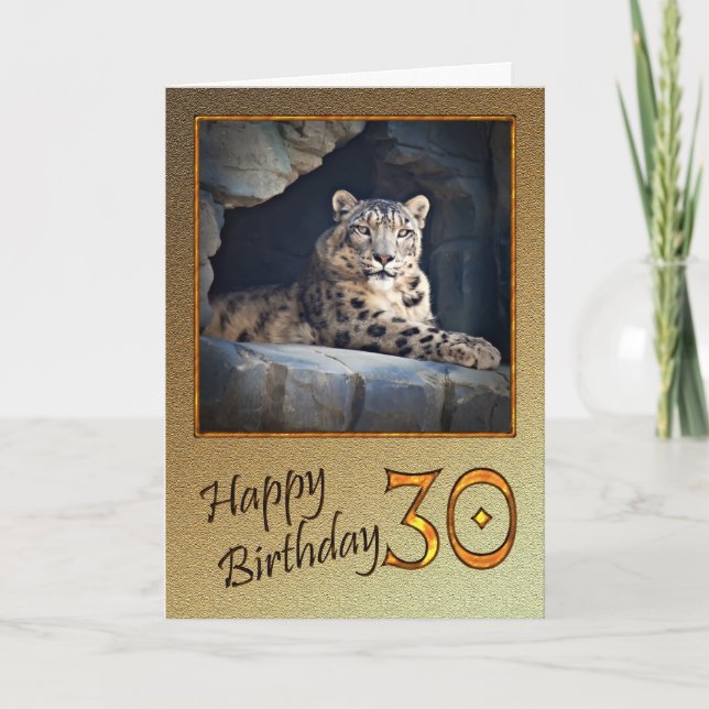 30e carte d'anniversaire avec un léopard des neige (Devant)