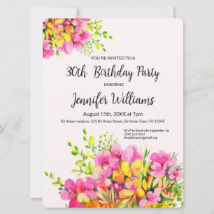 30e invitation anniversaire, fleurs roses et orang