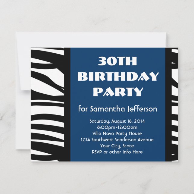 30e Invitations Blue Zebra (Devant)