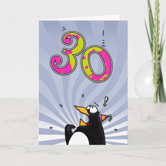 30ème anniversaire - carte de surprise de pingouin (Devant)