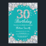 30ème Invitation Teal et Invitatio argenté<br><div class="desc">30ème Invitation d'anniversaire. Teal et arrière - plan turquoise d'Aqua de turquoise de diamant argenté de fausse pierre. Invitation élégant de coup d'anniversaire. Noir et blanc. Anniversaire adulte. Anniversaire de femmes. Anniversaire d'hommes. Pour davantage de personnalisation, cliquez sur svp la "personnaliser il" bouton et utilisez notre outil de conception pour...</div>