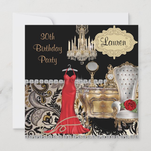 30ème Invitation VINTAGE de l'ANNIVERSAIRE BLING (Devant)