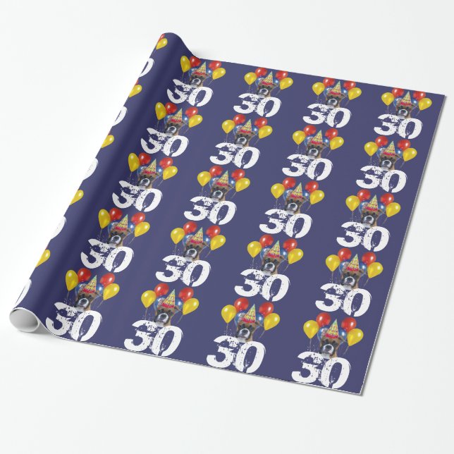 30ème Papier bleu d'emballage cadeau de chien de (Déroulé)