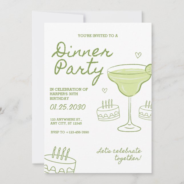 30th Birthday Dinner Party Custom Invitation (Devant)