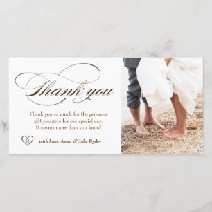 311 Brown Élégant Carte photo Merci avec coeur