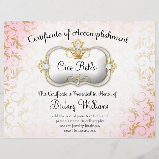 311 Certificat de réalisation Ciao Bella (Devant)